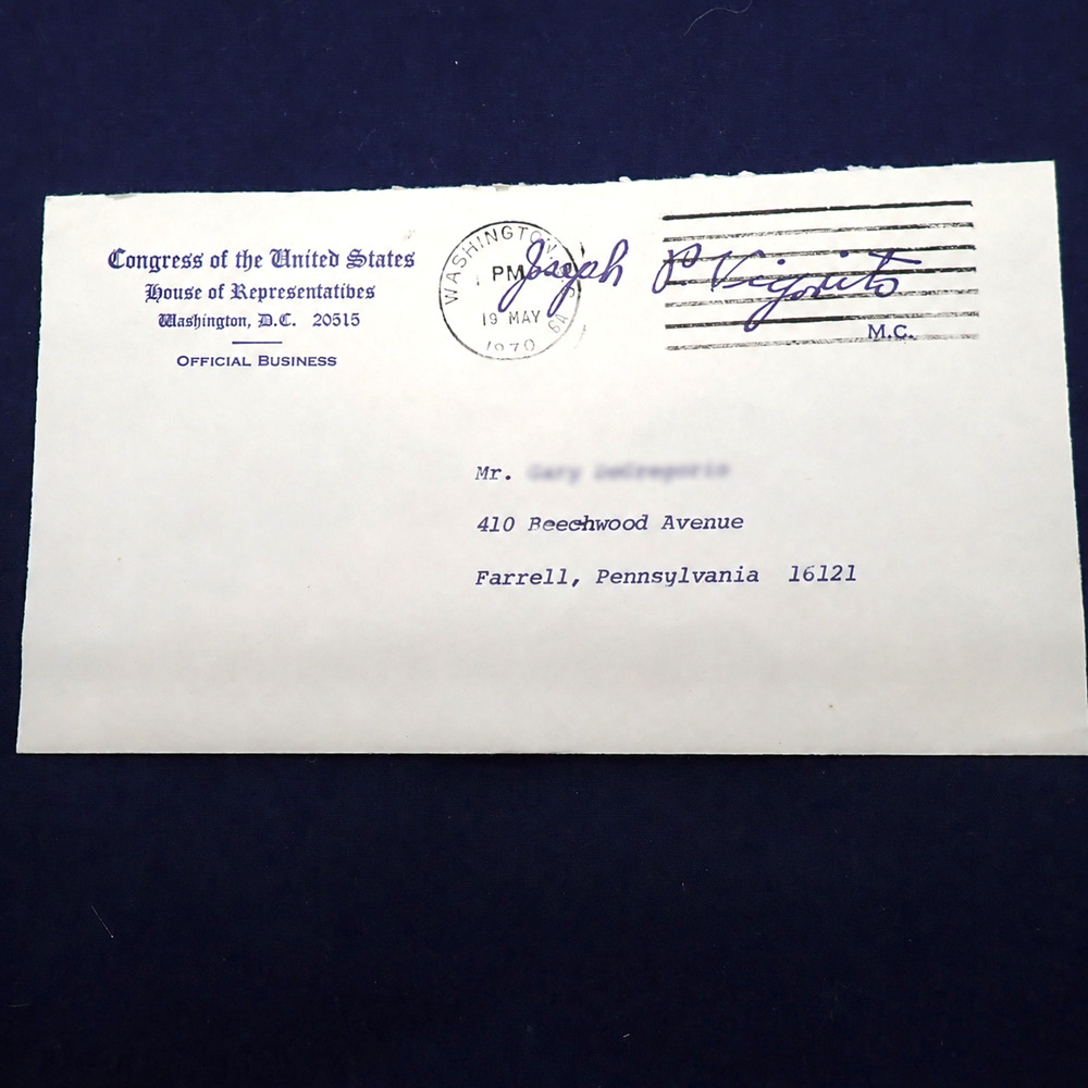 1970 Joseph P Vigorito Signed Congressional Letter Envelope PA Political